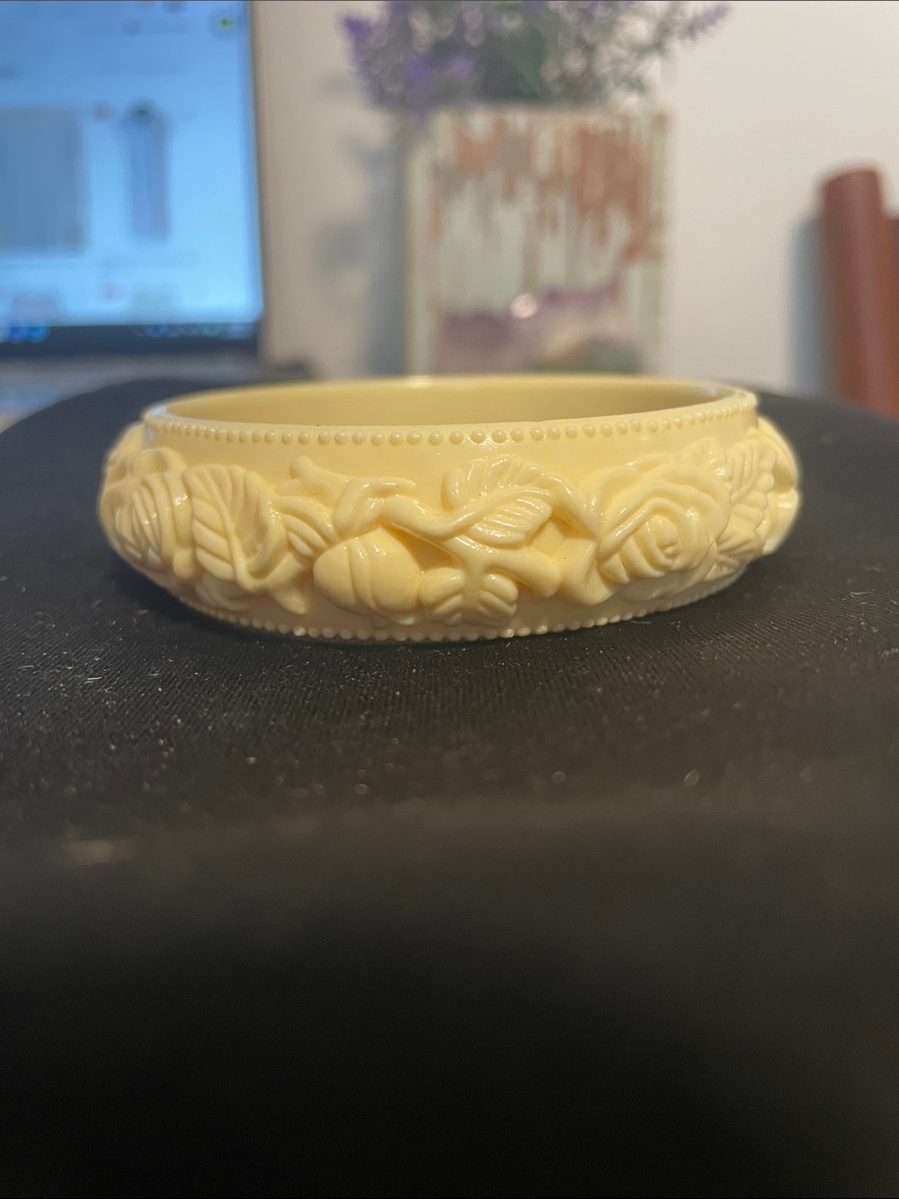 Vintage Cream Carved Celluloid Bangle 1930s Celluloid Jewelry